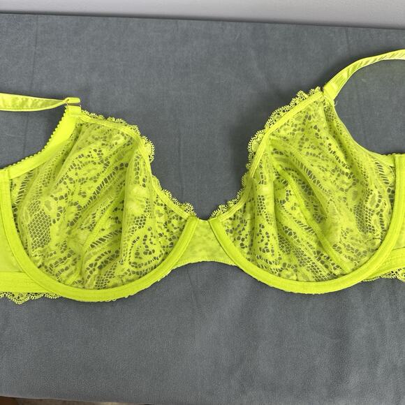 Savage X Fenty Alien Animal Unlined Lace Plunge Bra 42G Neon Lime Green U/W - Picture 6 of 7